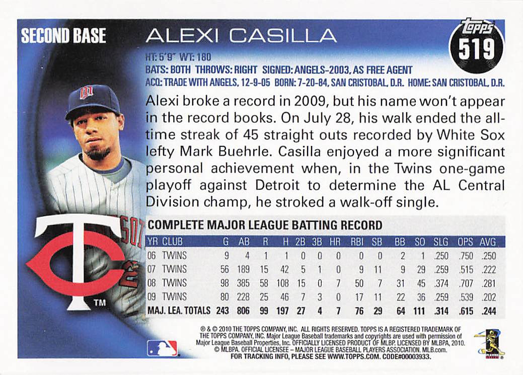 2010 Topps Baseball Alexi Casilla #519