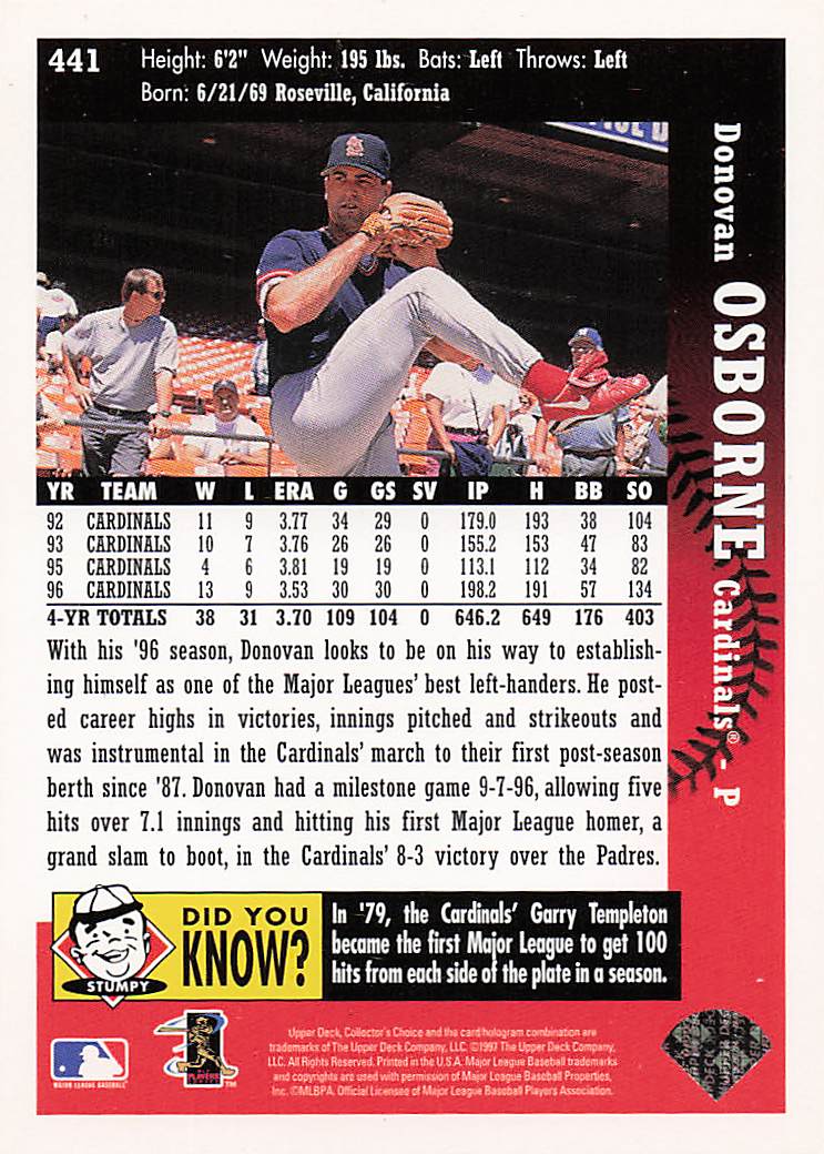 1997 Collector's Choice Baseball Donovan Osborne #441
