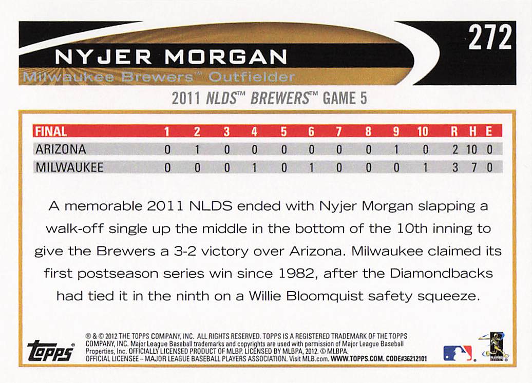 2012 Topps Baseball Nyjer Morgan #272