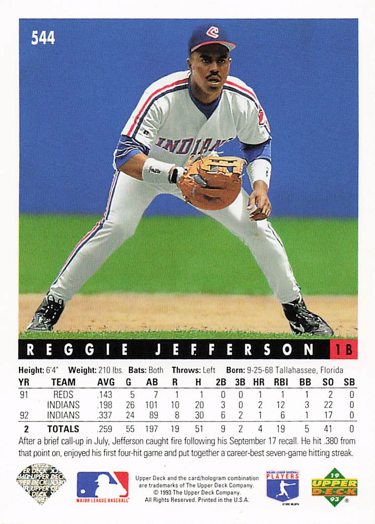 1993 Upper Deck Baseball Reggie Jefferson #544