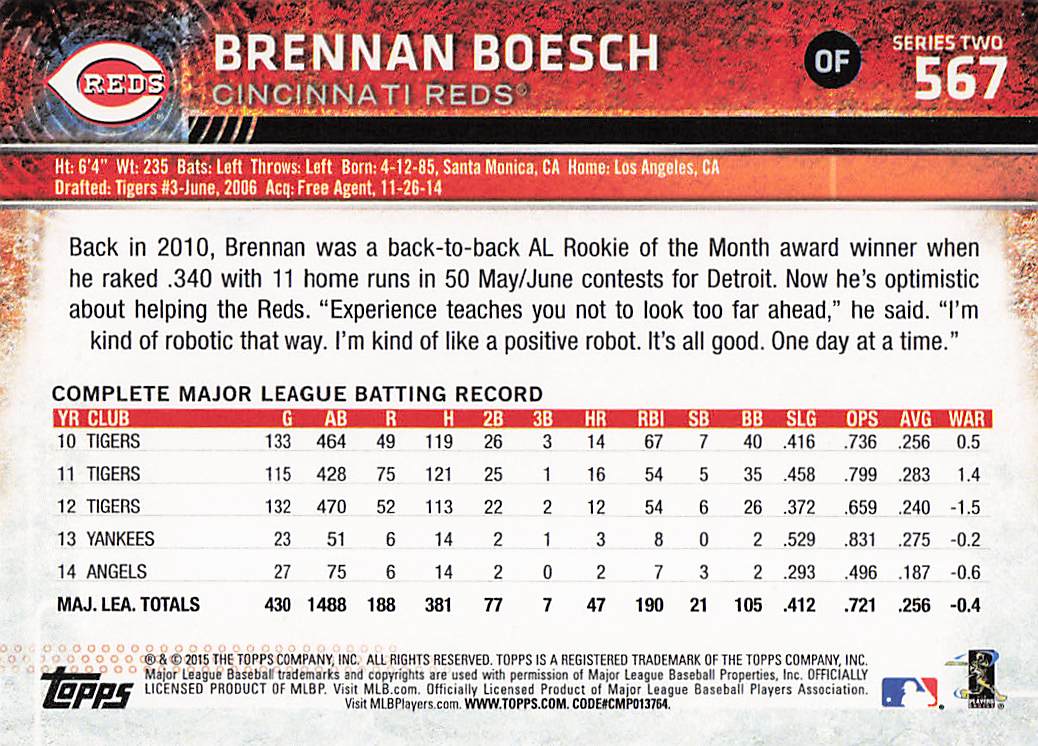 2015 Topps Baseball Brennan Boesch #567