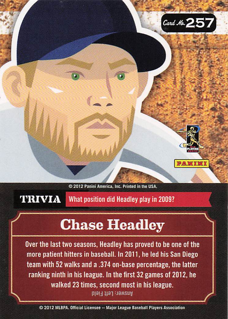 2012 Panini Triple Play Baseball Chase Headley #257