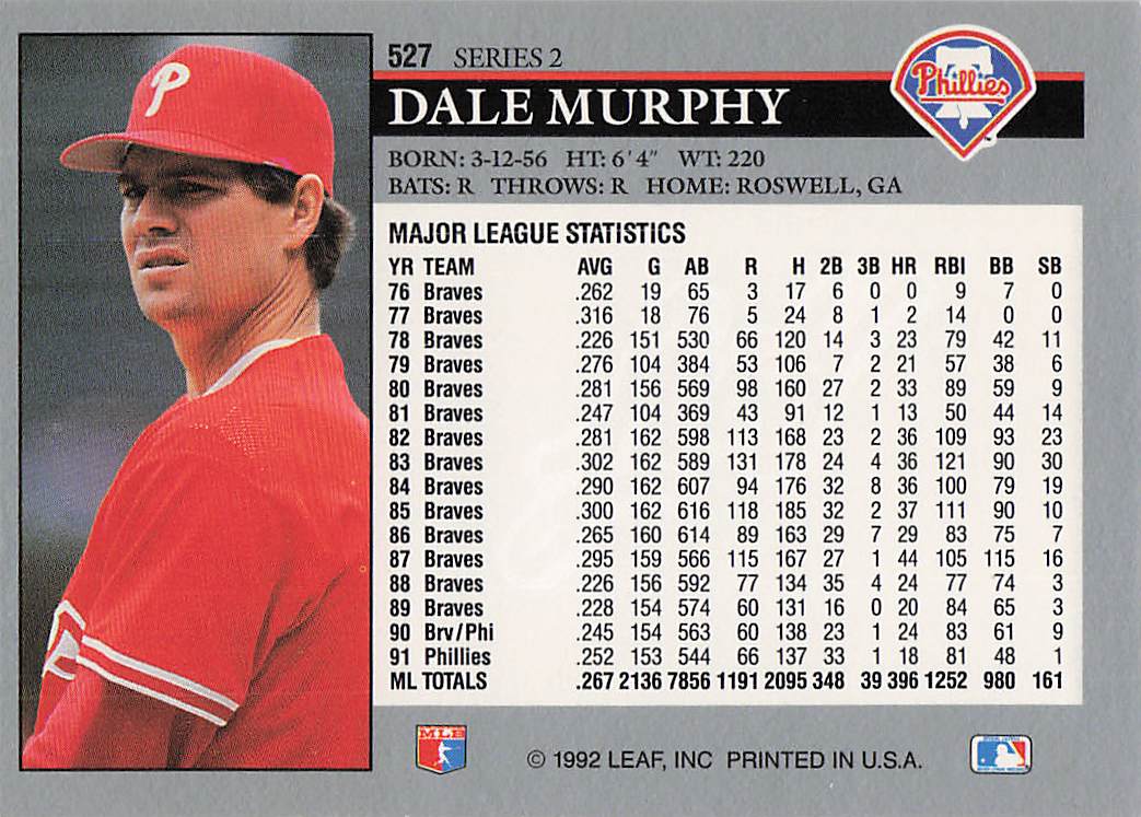 1992 Leaf Baseball Dale Murphy #527