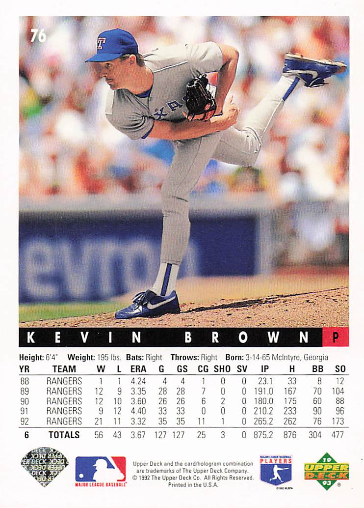 1993 Upper Deck Baseball Kevin Brown #76