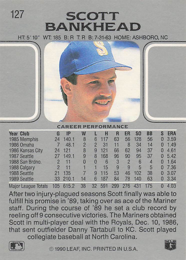 1990 Leaf Baseball Scott Bankhead #127
