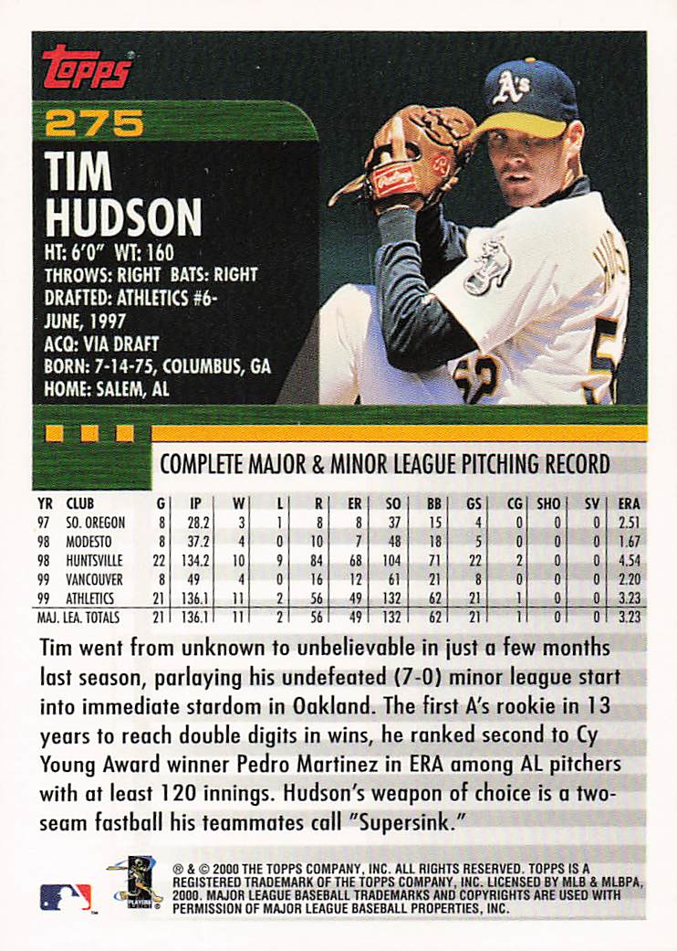 2000 Topps Baseball Tim Hudson #275