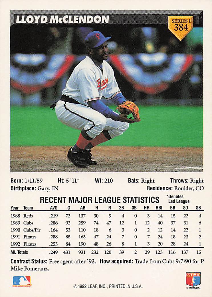 1993 Donruss Baseball Lloyd McClendon #384