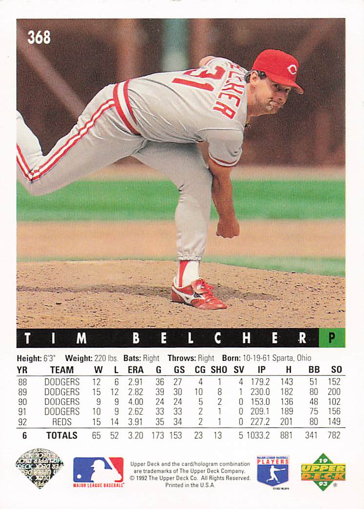 1993 Upper Deck Baseball Tim Belcher #368