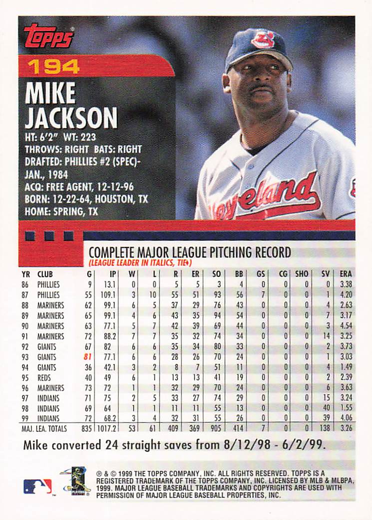 2000 Topps Baseball Mike Jackson #194