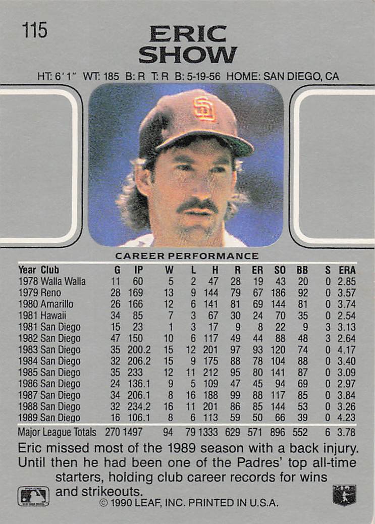 1990 Leaf Baseball Eric Show #115