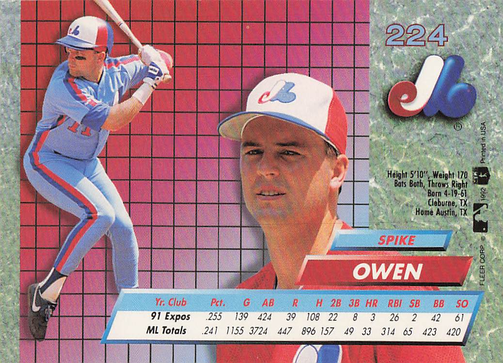 1992 Ultra Baseball Spike Owen #224