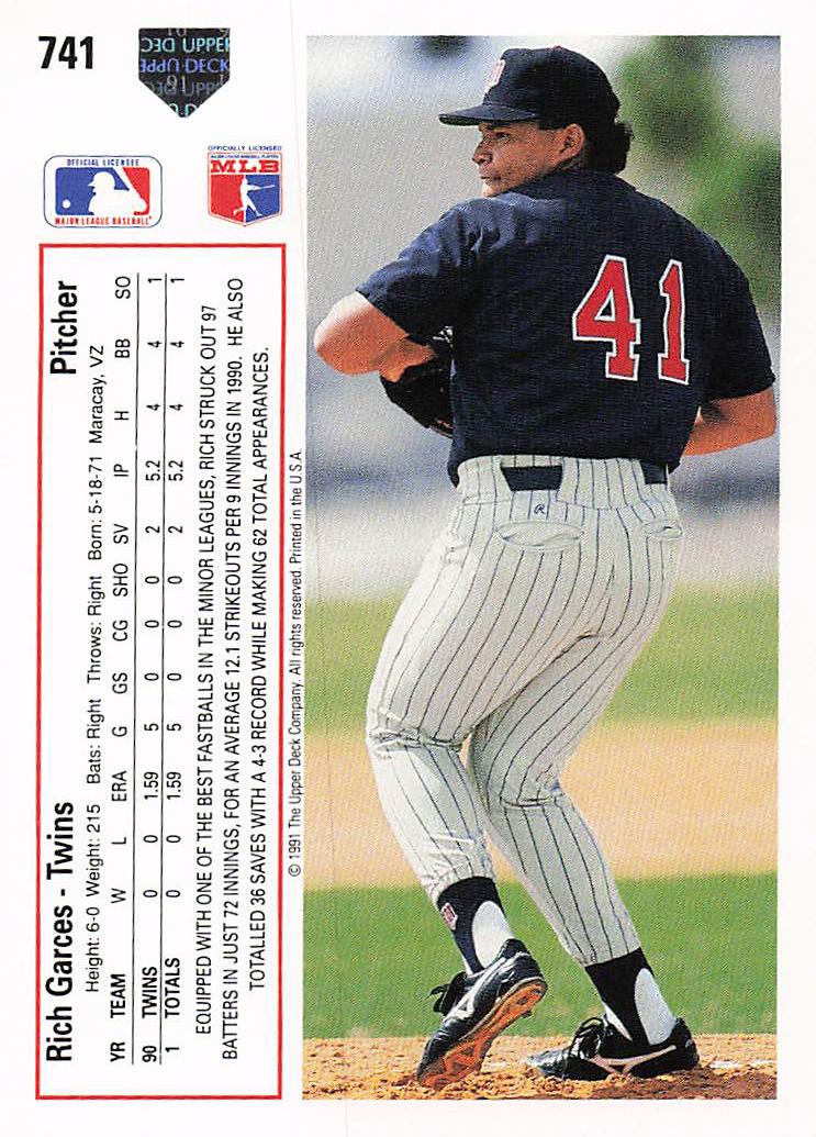 1991 Upper Deck Baseball Rich Garces #741 Rookie