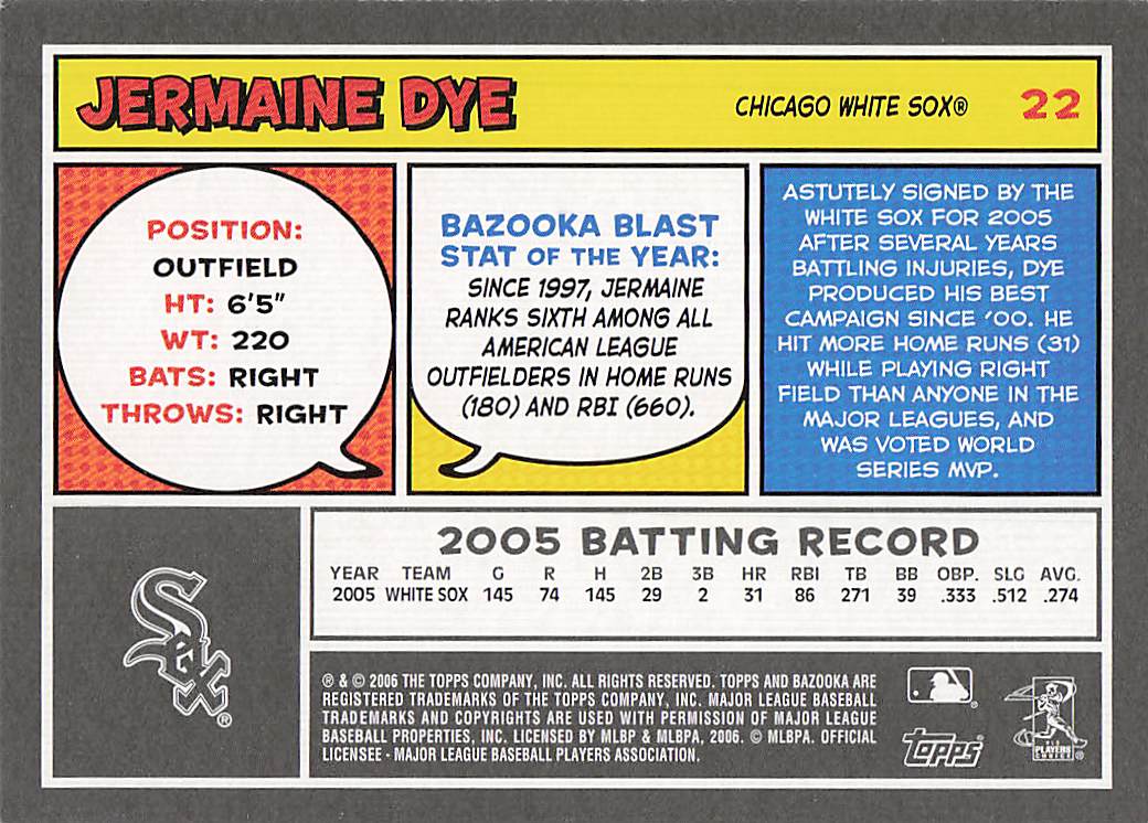 2006 Bazooka Baseball Jermaine Dye #22