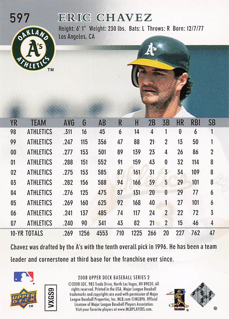 2008 Upper Deck Baseball Gold Eric Chavez #597