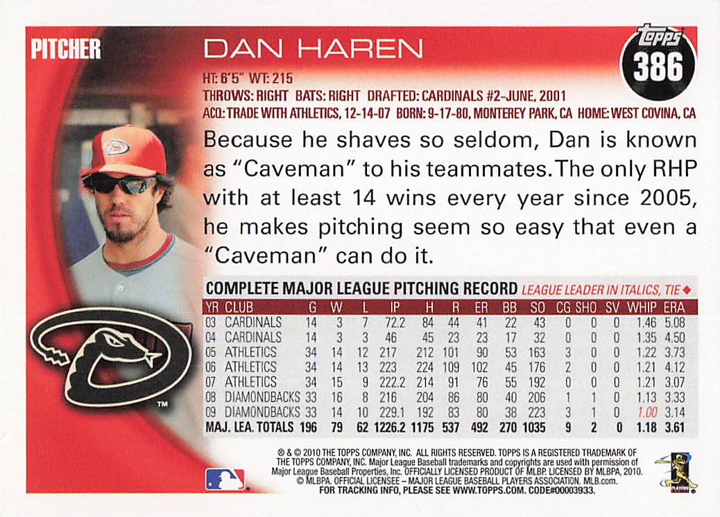 2010 Topps Baseball Dan Haren #386