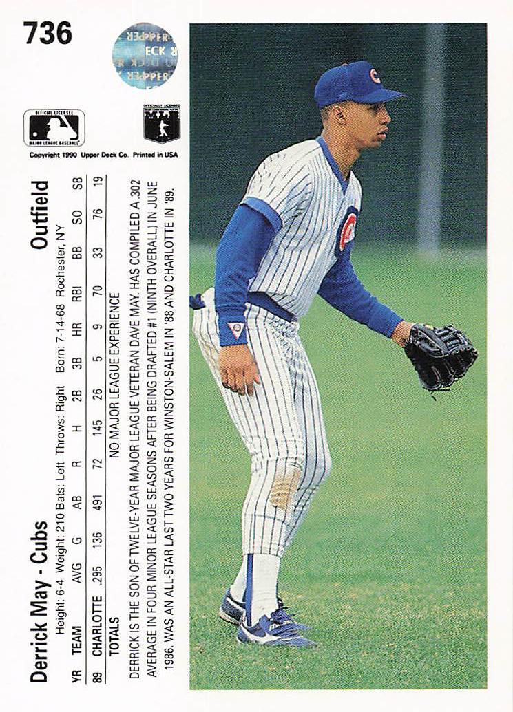 1990 Upper Deck Baseball Derrick May #736 Rookie