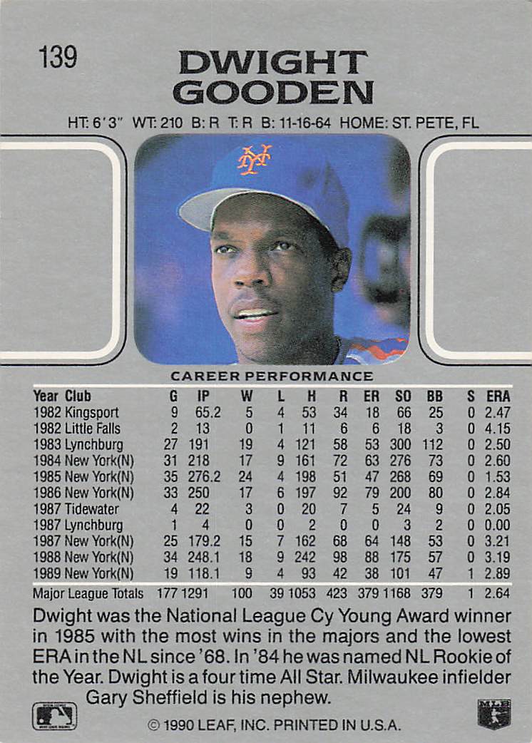 1990 Leaf Baseball Dwight Gooden #139