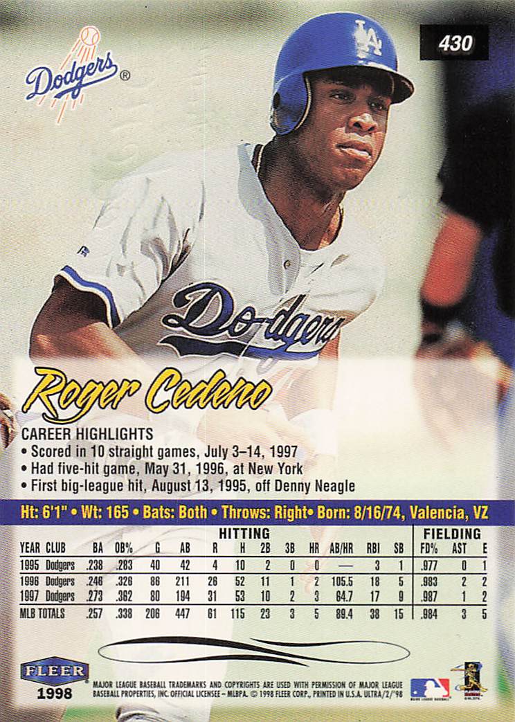 1998 Ultra Baseball Roger Cedeno #430