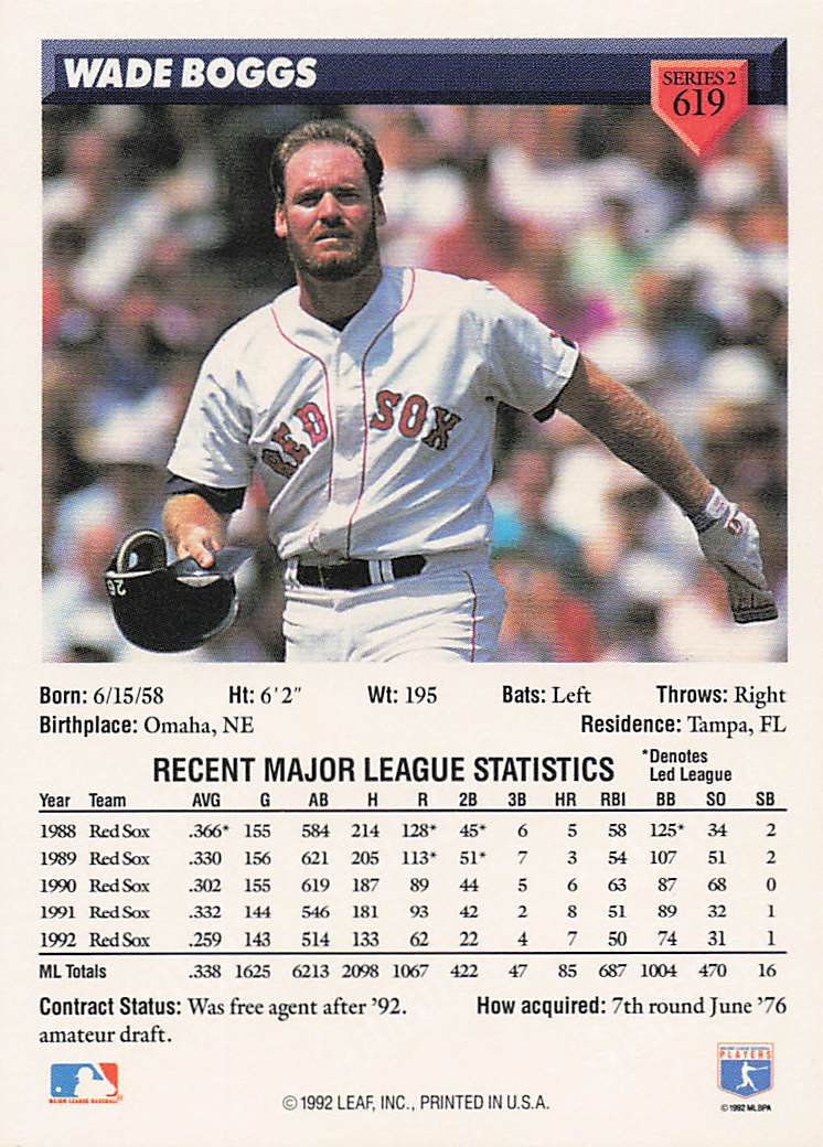 1993 Donruss Baseball Wade Boggs #619
