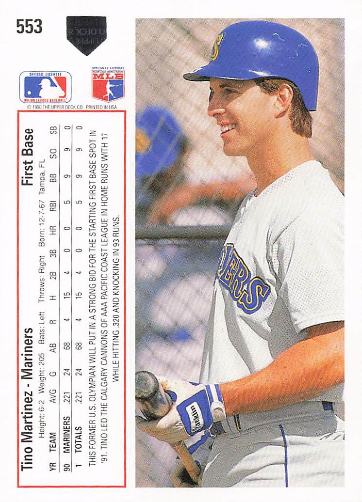 1991 Upper Deck Baseball Tino Martinez #553b
