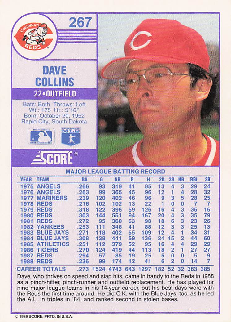 1989 Score Baseball Dave Collins #267