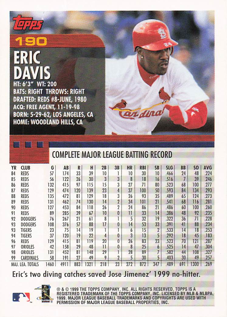 2000 Topps Baseball Eric Davis #190