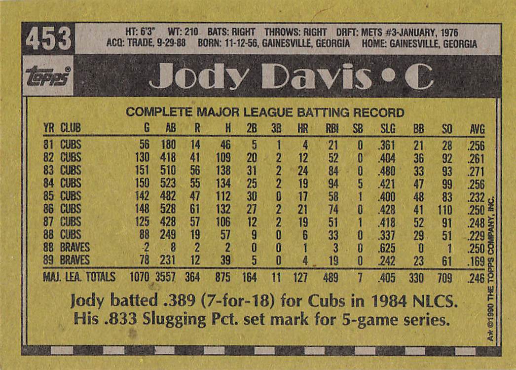 1990 Topps Baseball Jody Davis #453