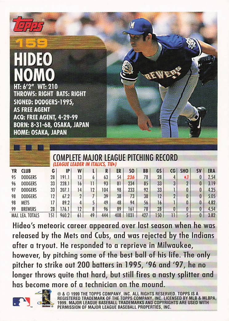 2000 Topps Baseball Hideo Nomo #159