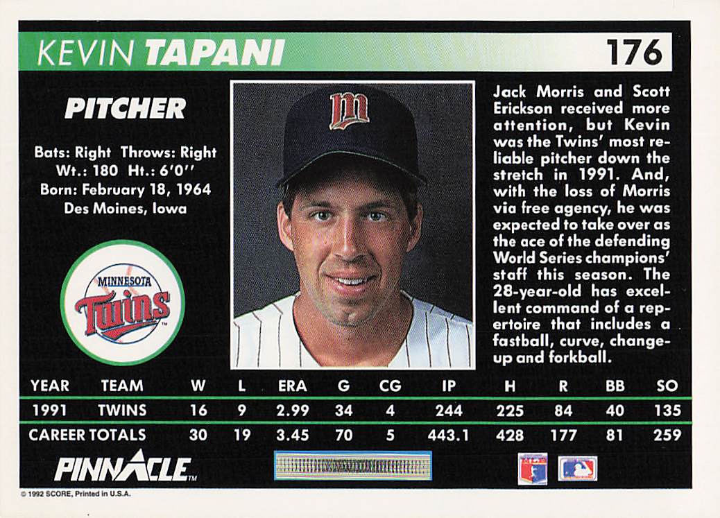 1992 Pinnacle Baseball Kevin Tapani #176