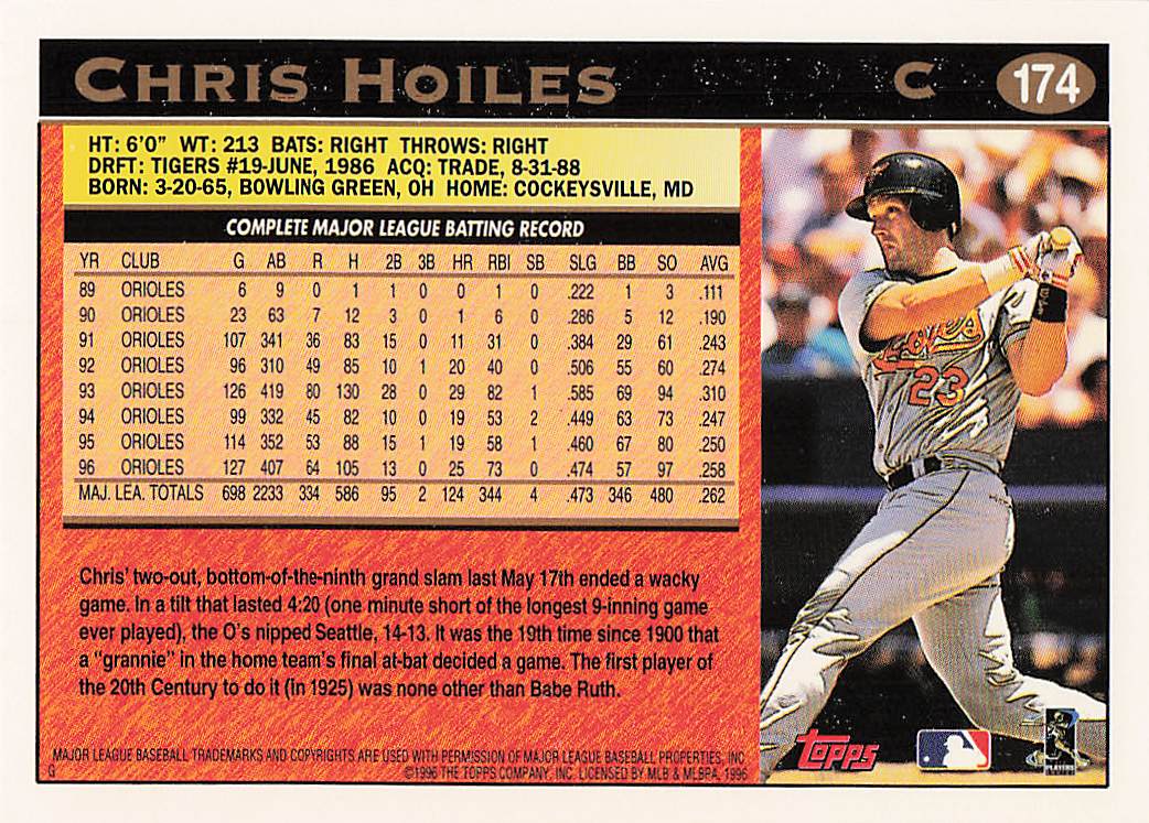 1997 Topps Baseball Chris Hoiles #174