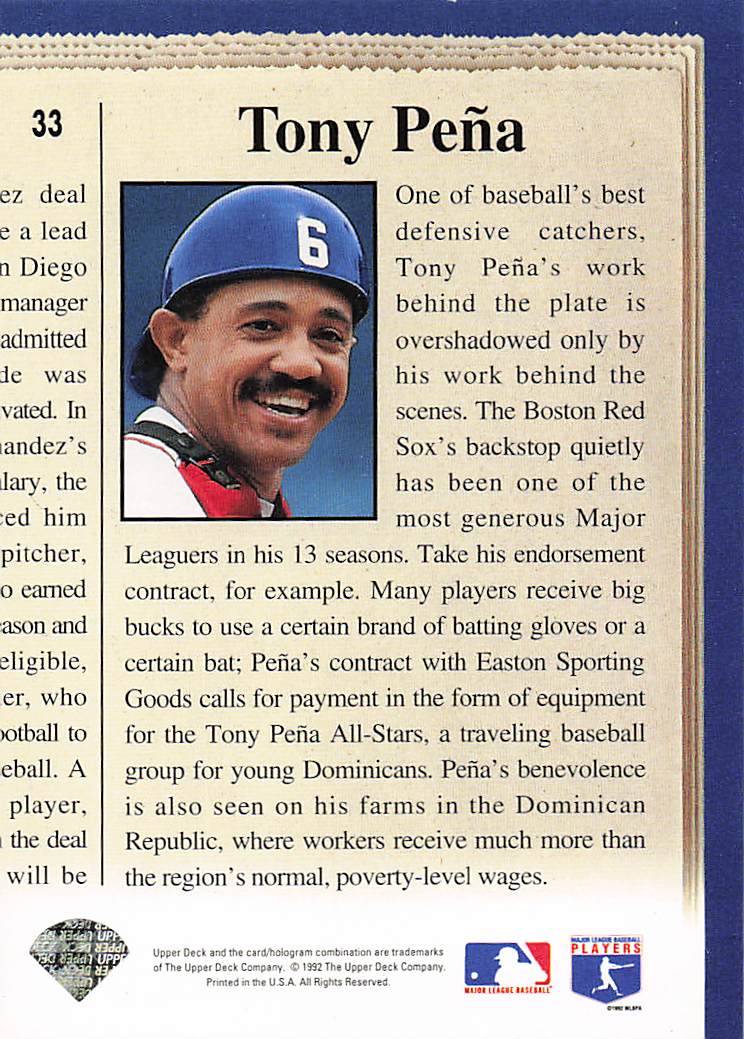 1993 Upper Deck Baseball Tony Pena #33