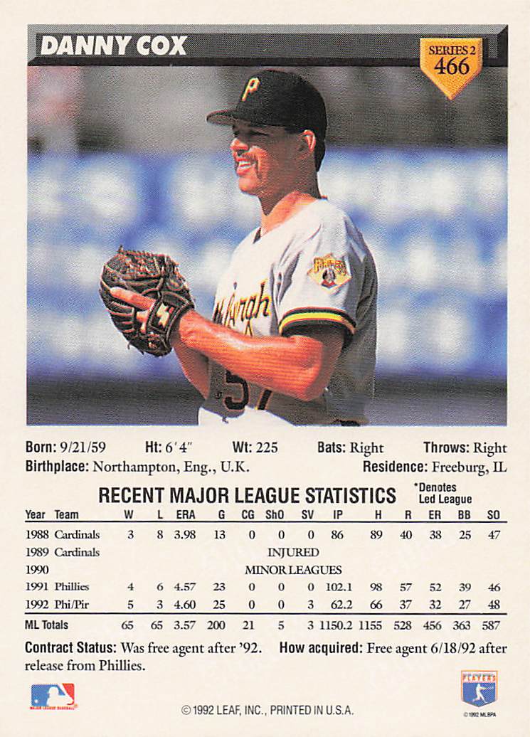 1993 Donruss Baseball Danny Cox #466