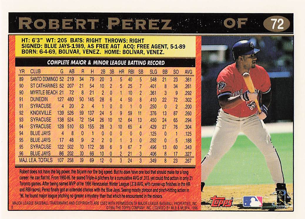 1997 Topps Baseball Robert Perez #72