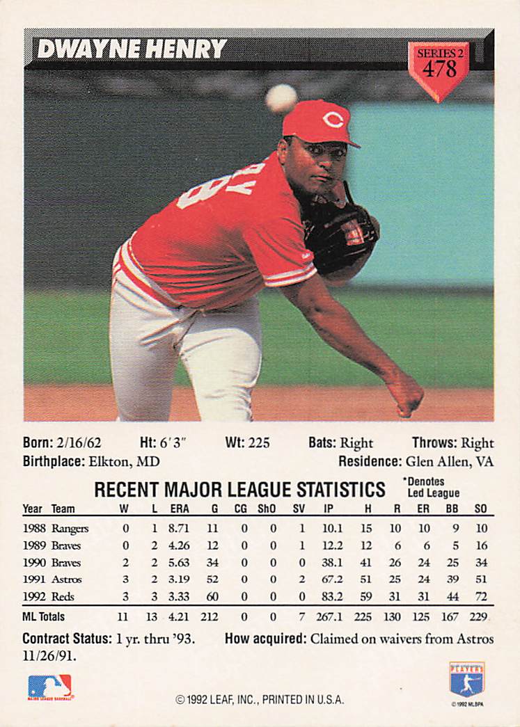 1993 Donruss Baseball Dwayne Henry #478