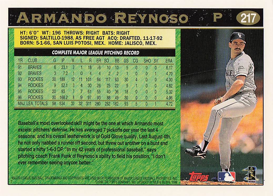 1997 Topps Baseball Armando Reynoso #217