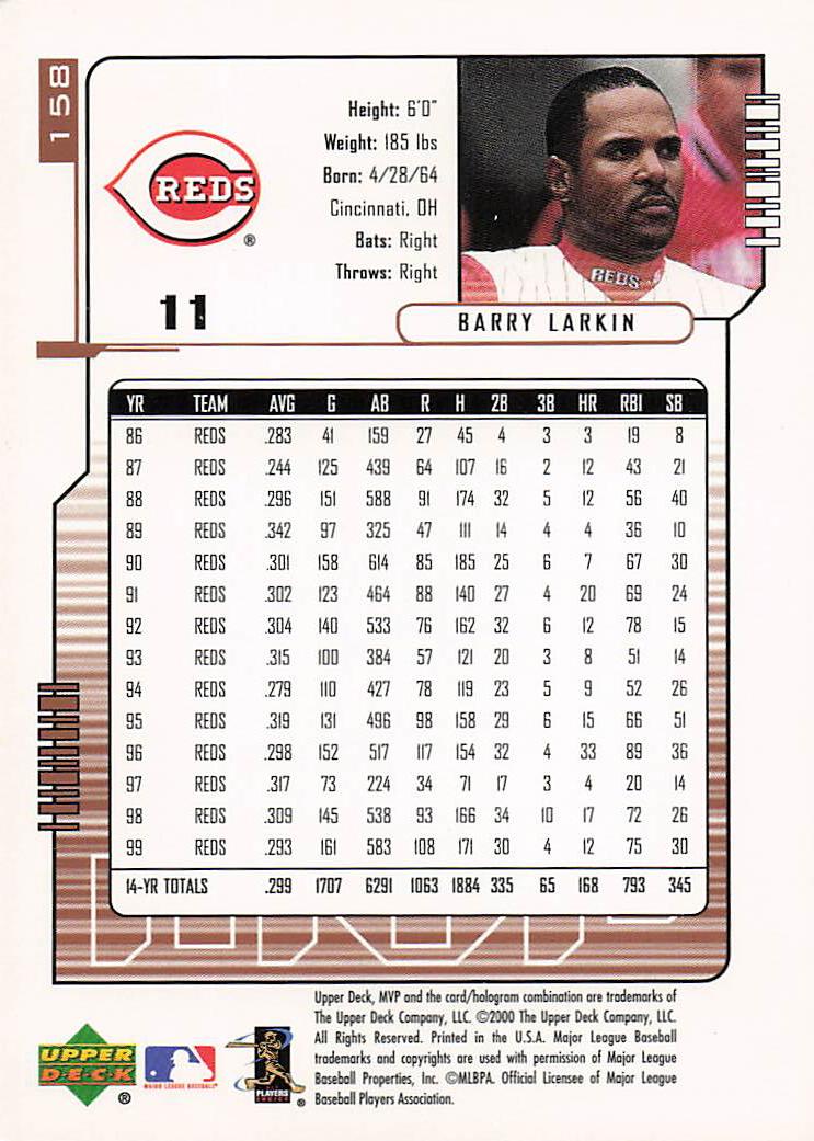 2000 Upper Deck MVP Baseball Barry Larkin #158