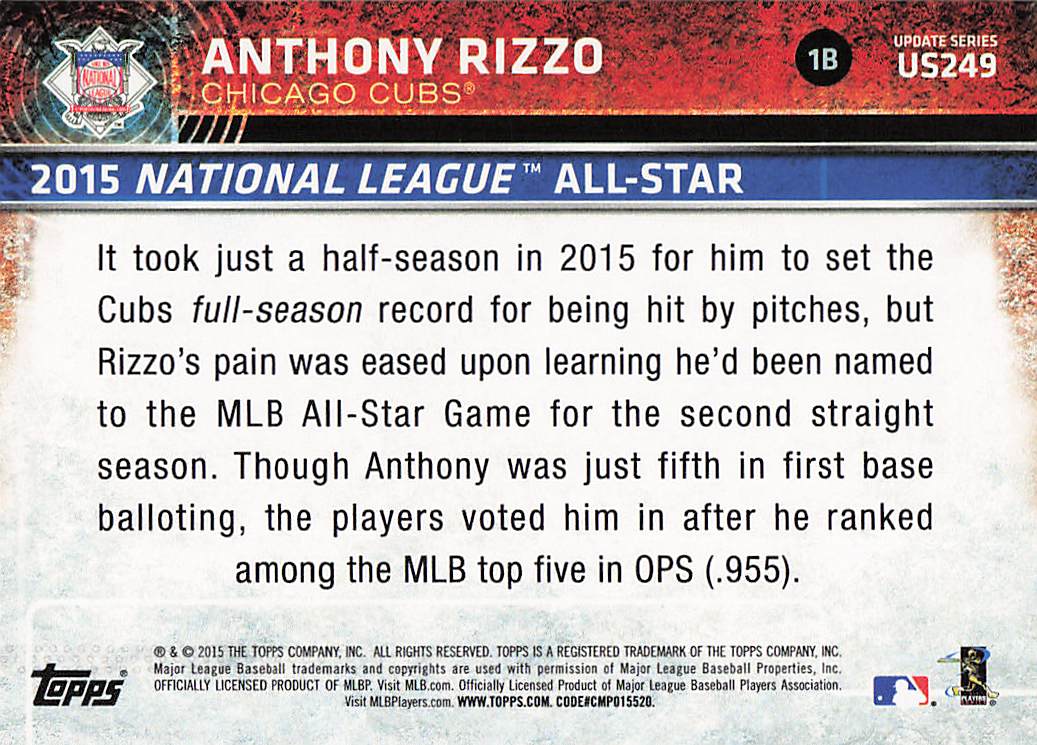 2015 Topps Update Baseball Anthony Rizzo #US249