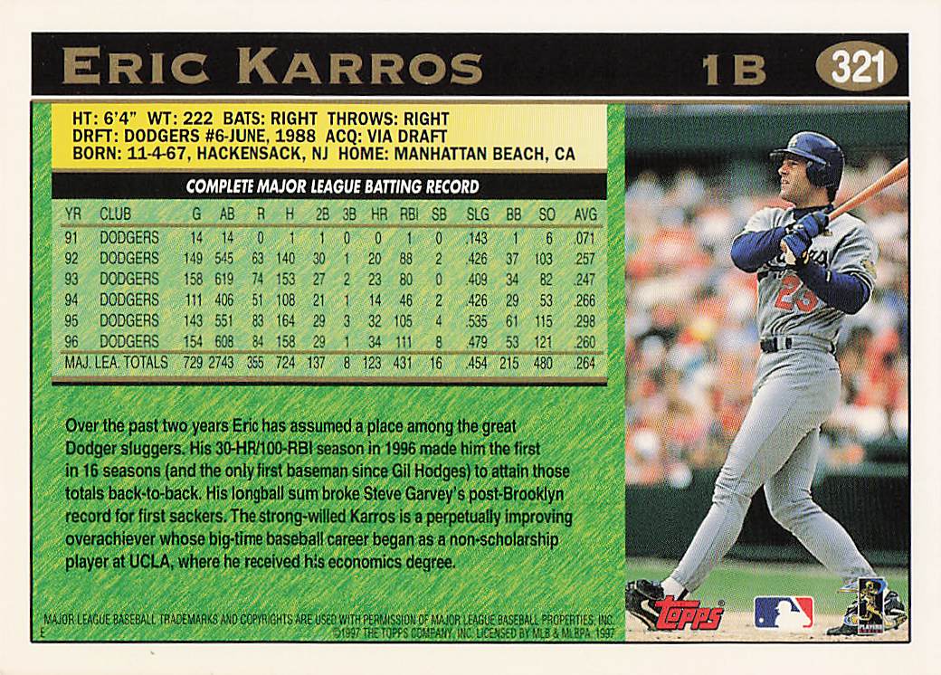 1997 Topps Baseball Eric Karros #321