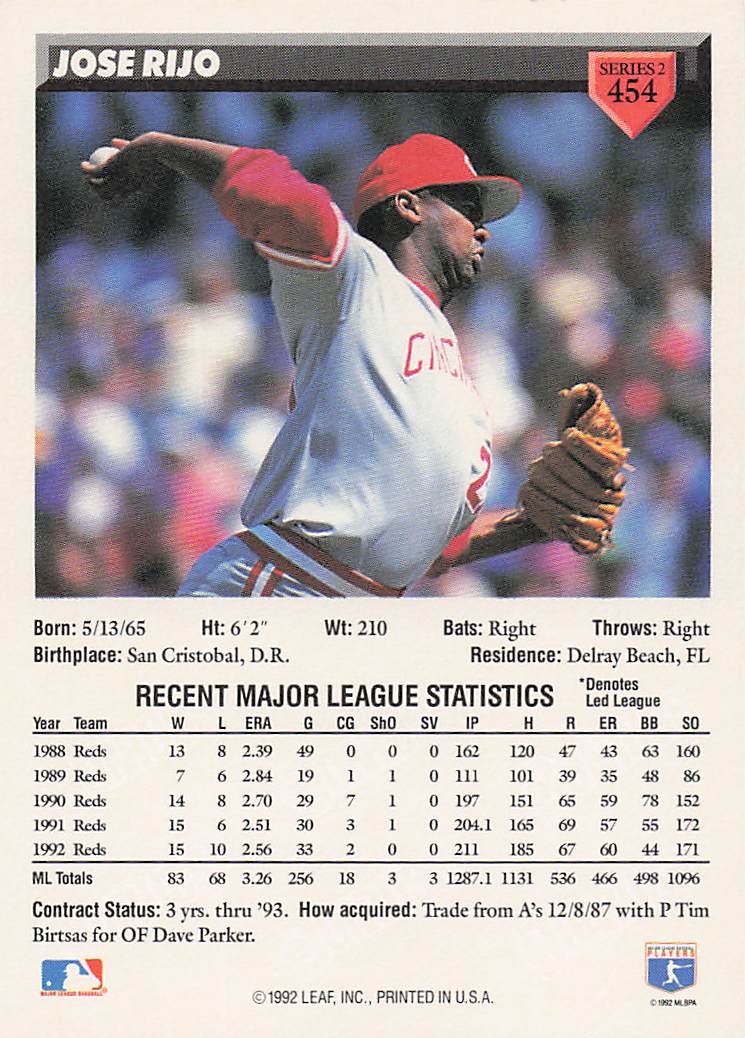 1993 Donruss Baseball Jose Rijo #454