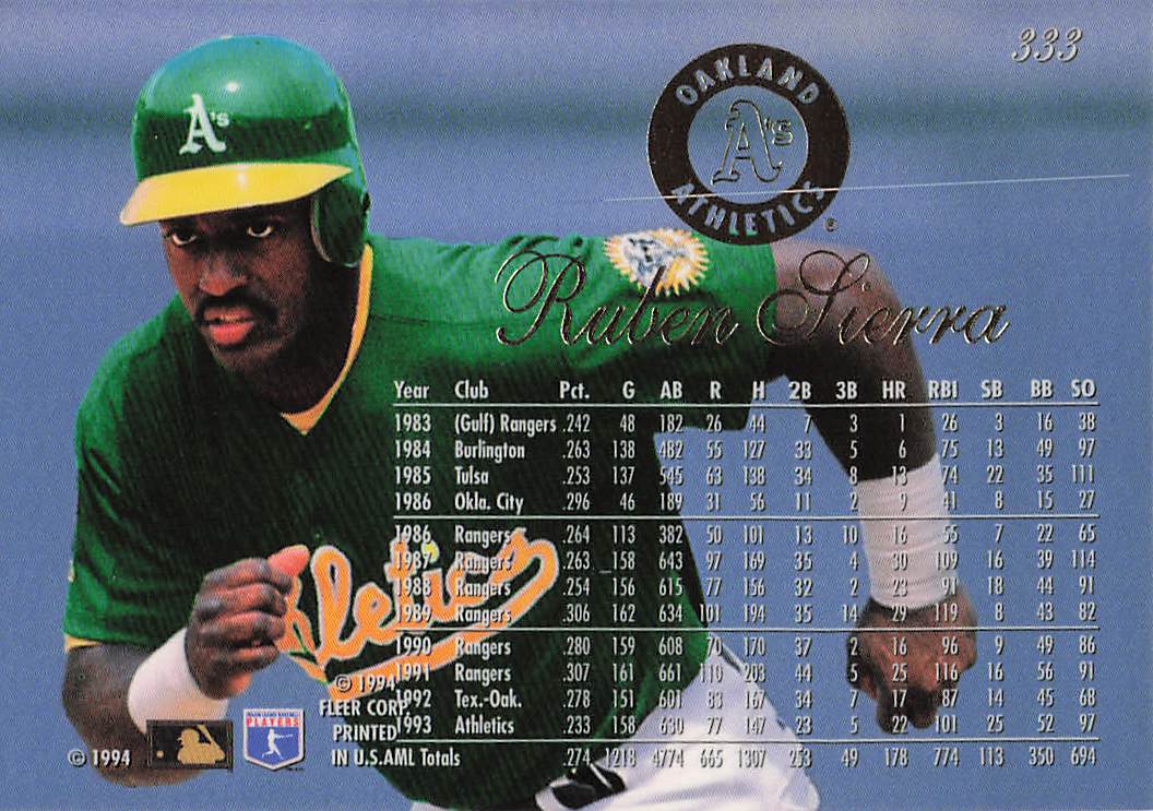 1994 Flair Baseball Ruben Sierra #333