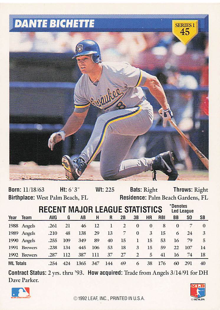 1993 Donruss Baseball Dante Bichette #45