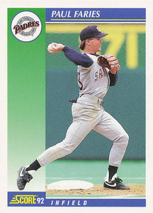 1992 Score Baseball Paul Faries #509