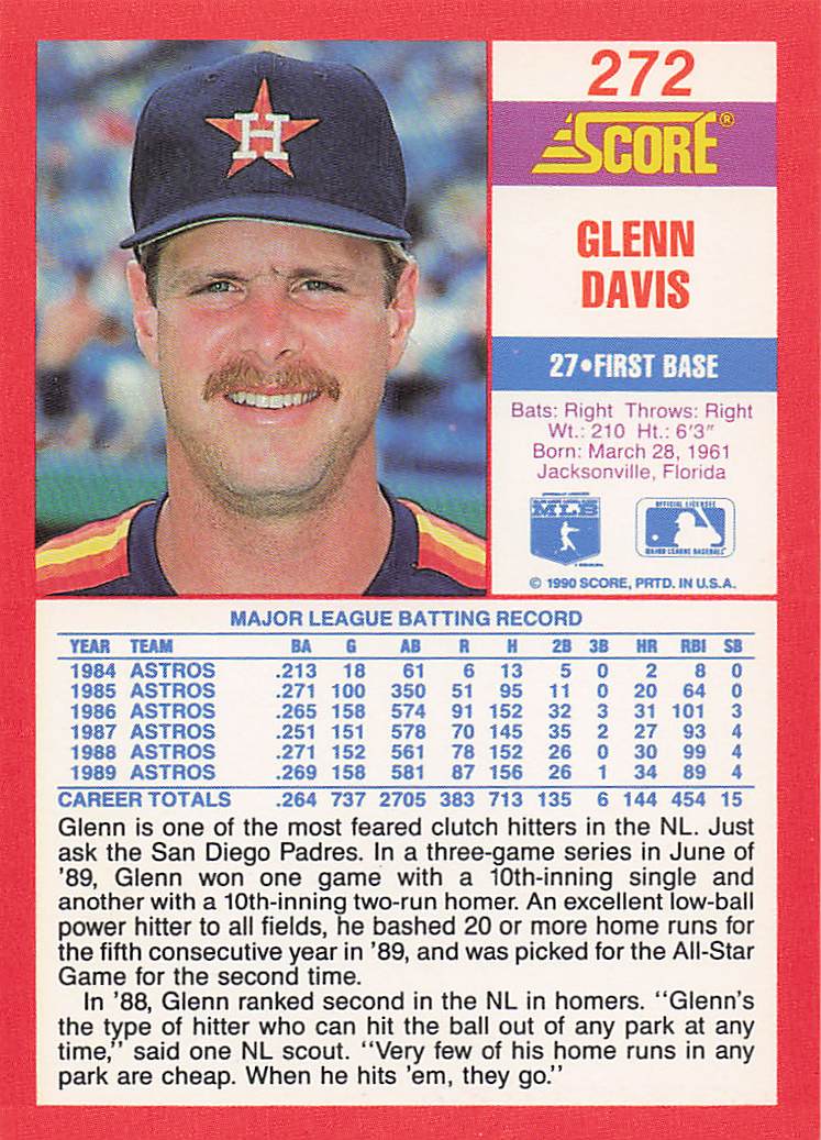 1990 Score Baseball Glenn Davis #272