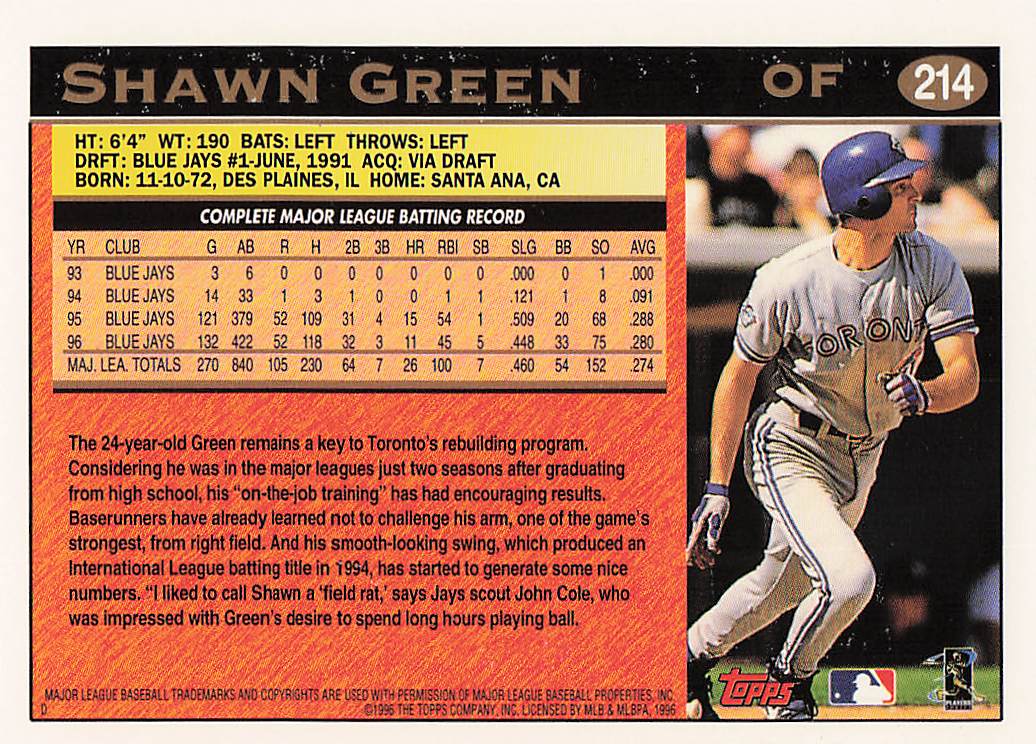 1997 Topps Baseball Shawn Green #214