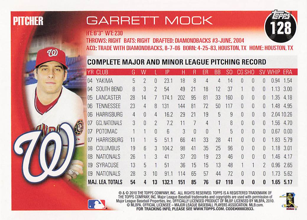 2010 Topps Baseball Garrett Mock #128