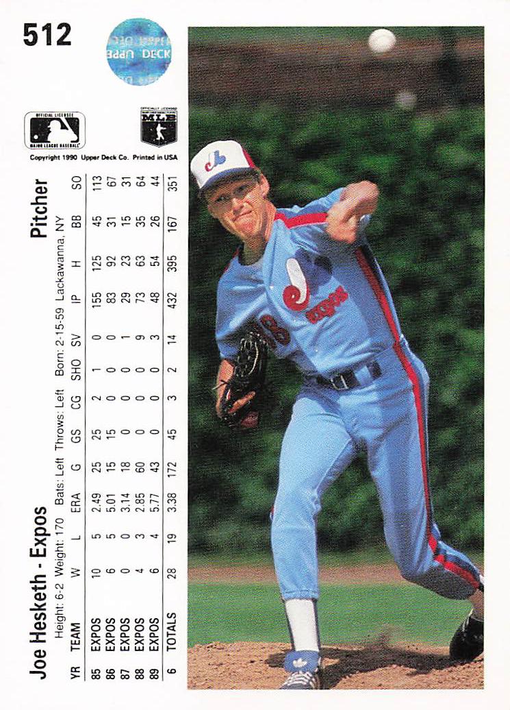 1990 Upper Deck Baseball Joe Hesketh #512