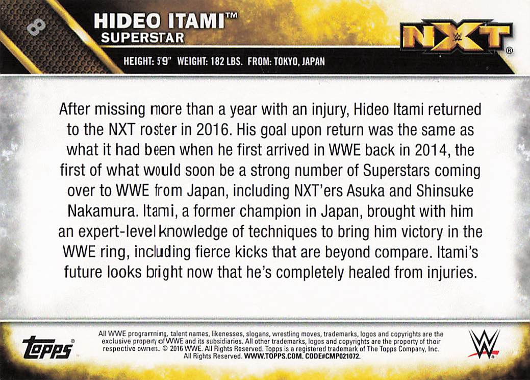 2016 Topps WWE Then Now Forever Wrestling NXT Prospects Hideo Itami #8