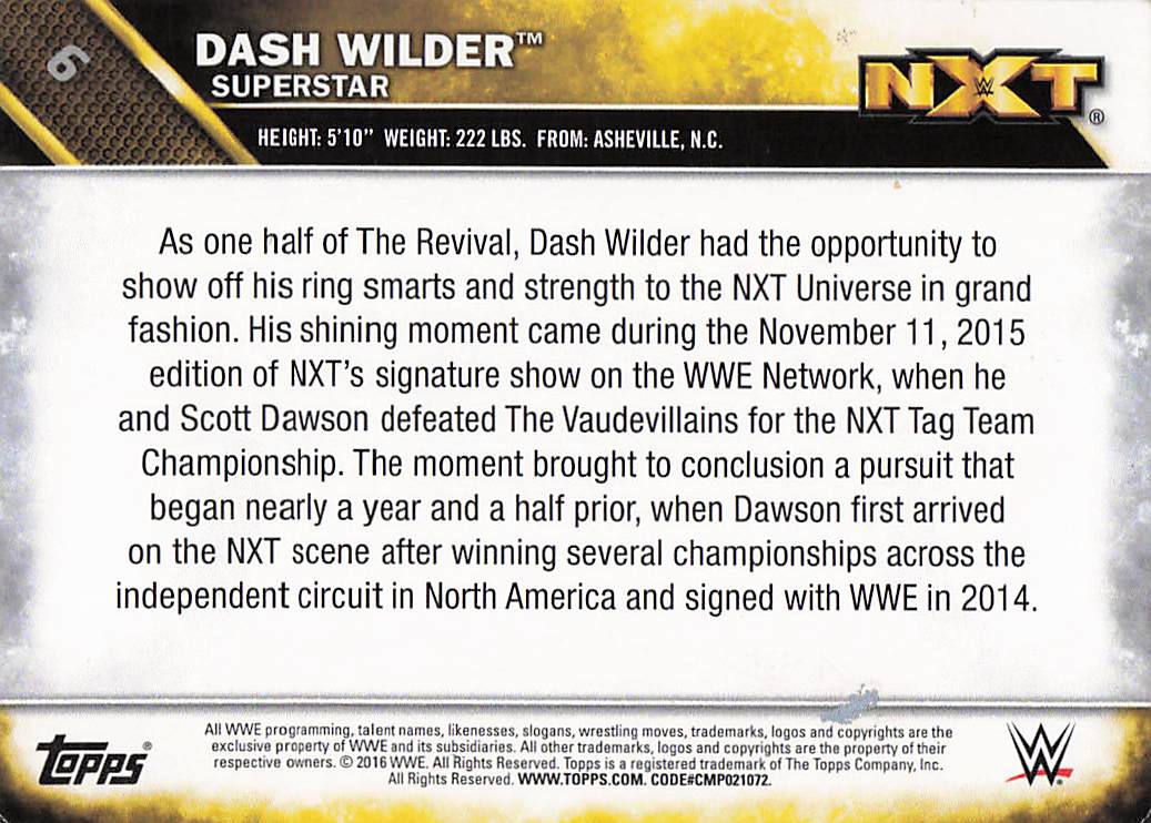 2016 Topps WWE Then Now Forever Wrestling NXT Prospects Dash Wilder #6
