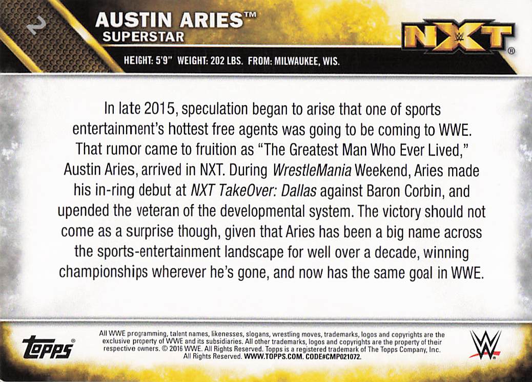 2016 Topps WWE Then Now Forever Wrestling NXT Prospects Austin Aries #2