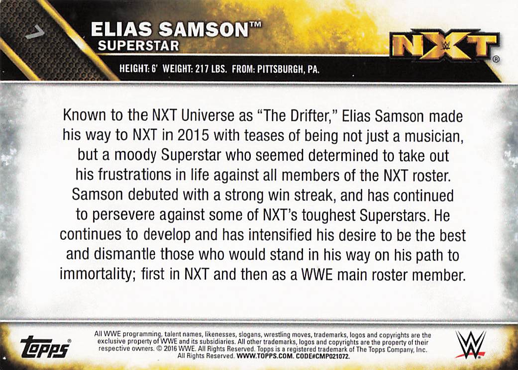 2016 Topps WWE Then Now Forever Wrestling NXT Prospects Elias Samson #7